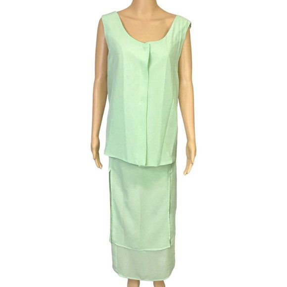 Vintage Mattina T Womens 14 Pale Green 4 Piece Blouse Tank Top Skirt & Scarf Set - Picture 3 of 11